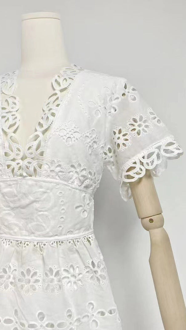 AIIZIE MAGGIE WHITE LAYERED CUT OUT LACE TOP SHORTS SUIT - product image