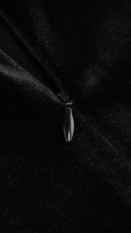 VELVET CRYSTAL EMBELLISHED MAXI DRESS IN BLACK