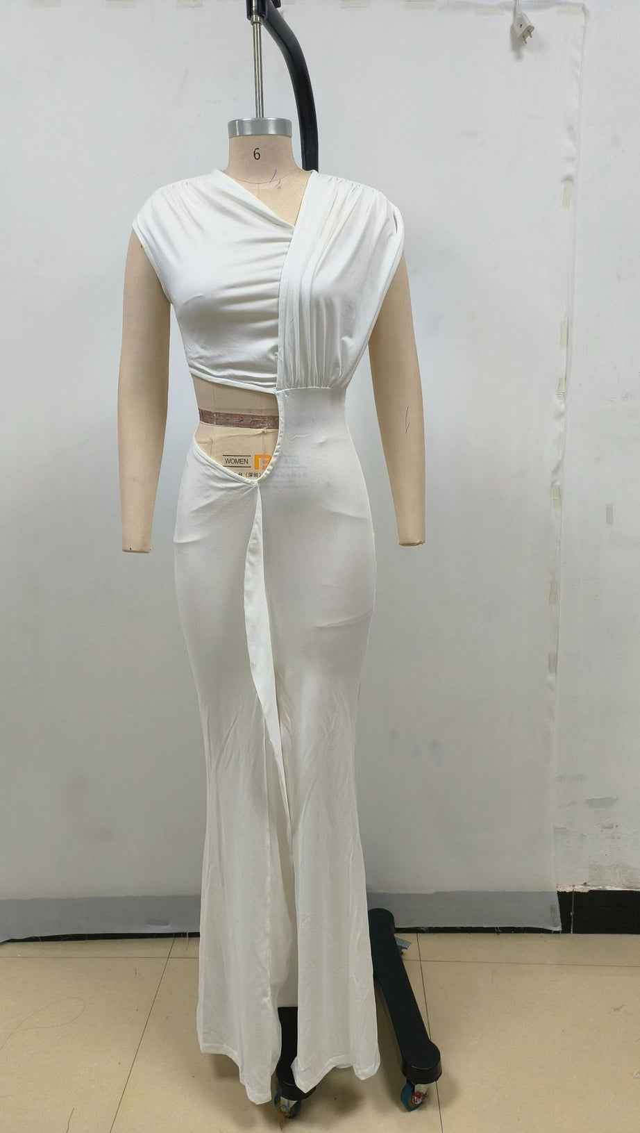 WHITE CUT - OUT ASYMMETRIC MAXI DRESS