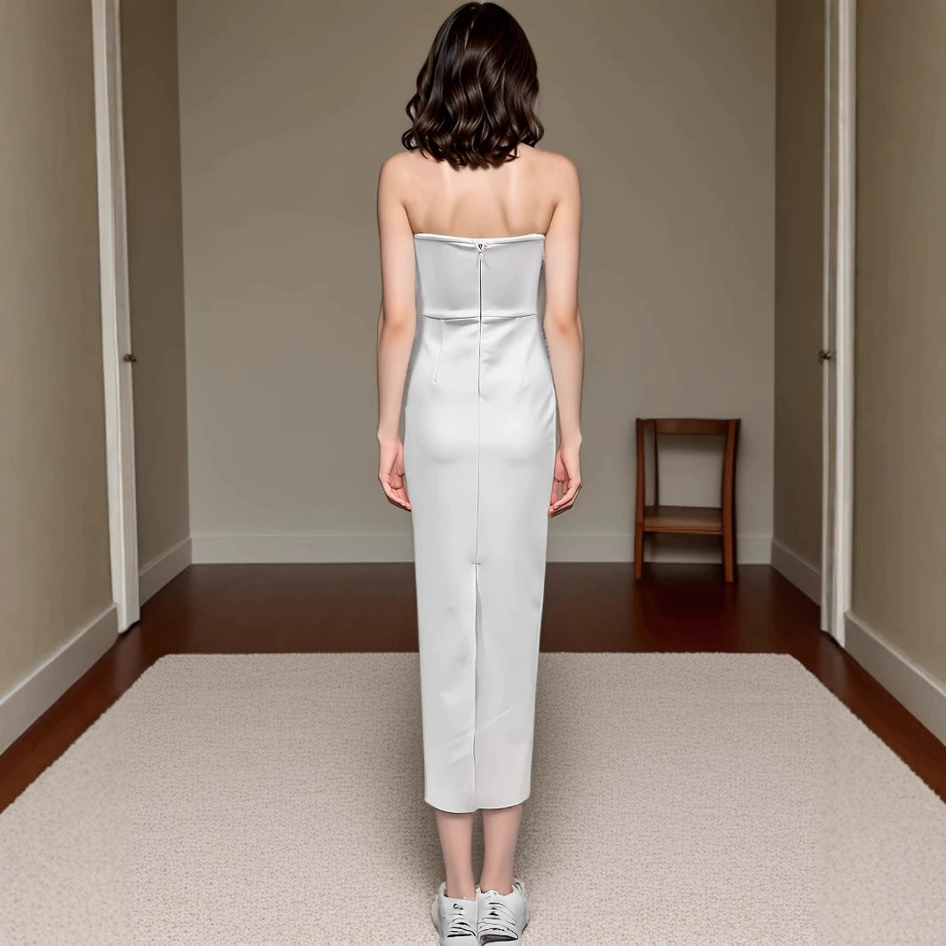 AIIZIE ELLEN 3D FLOWER STRAPLESS BODYCON MAXI DRESS IN WHITE - product image