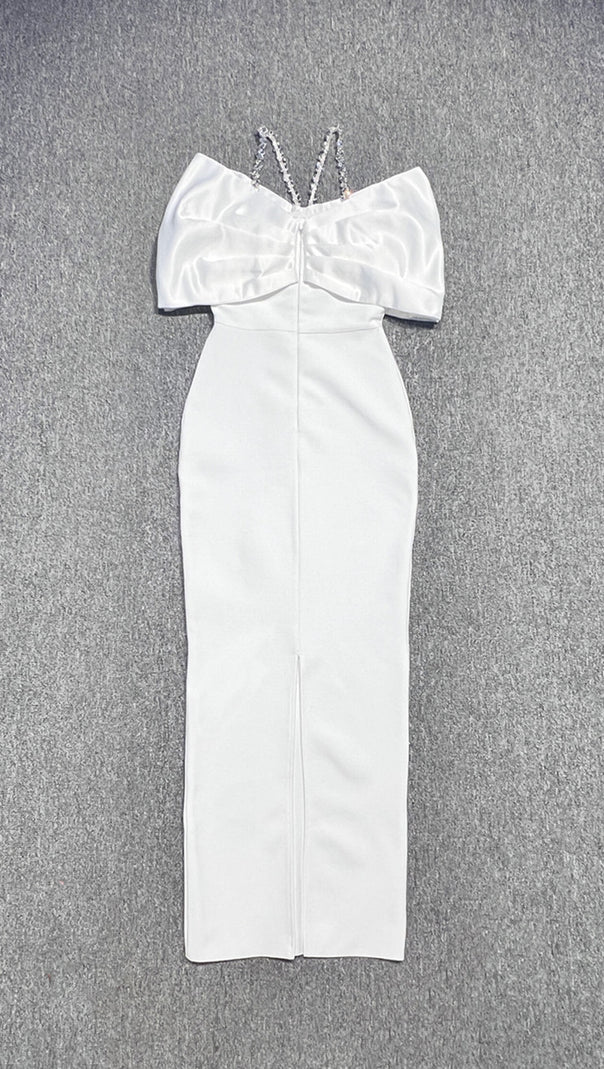 AIIZIE WHITE FANTASY RHINESTONE EMBELLISHED OFF SHOULDER DRESS - product image