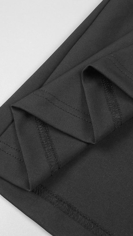 OFF-SHOULDER LONG-SLEEVED BLACK DRESS