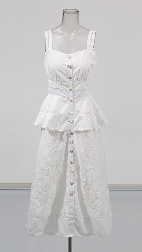 AIIZIE PEPLUM HOLLOW MIDI DRESS IN BEIGE - product image