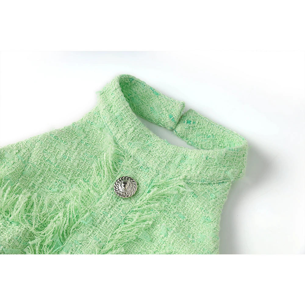 MINI ABITO IN TWEED CON DECORAZIONI PAISLEY GEMMA VERDE