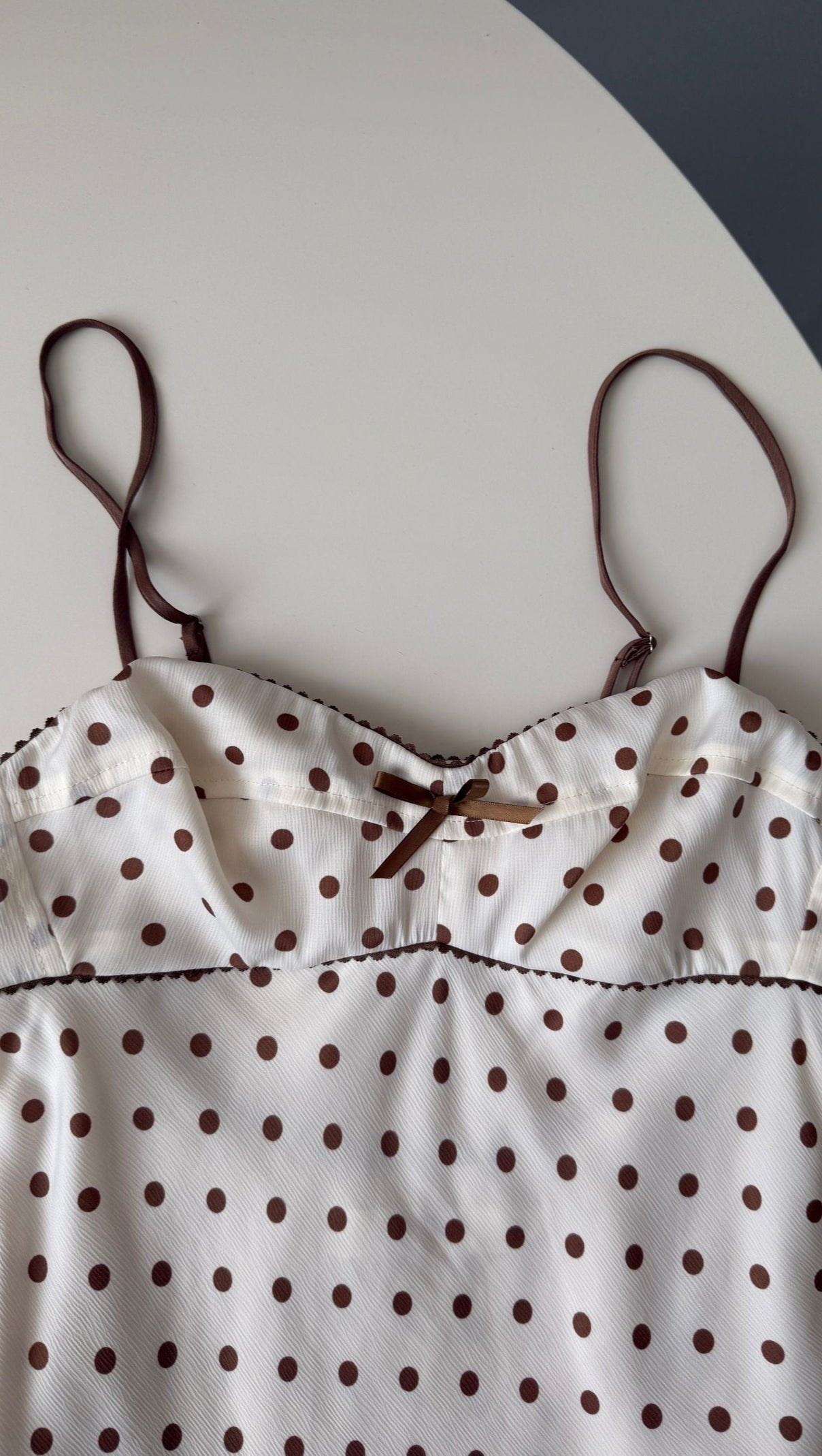 AIIZIE SATIN POLKA DOT MINI DRESS IN BEIGE - product image