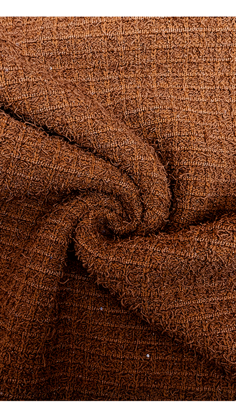 BRAIDED-EDGE TWEED MIDI DRESS IN BROWN