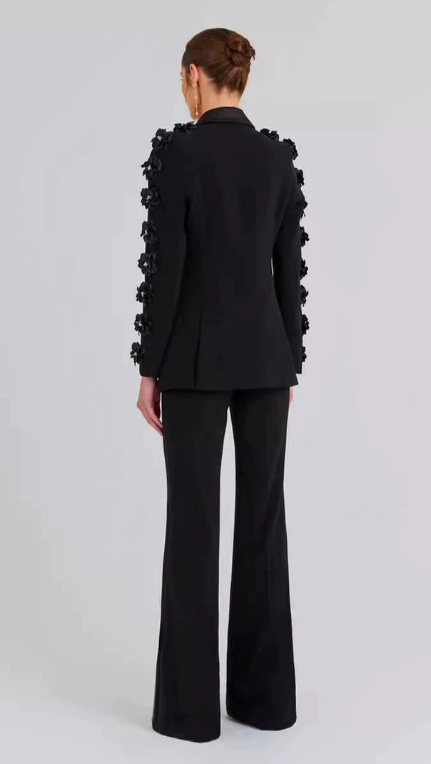 AIIZIE LEONIE FLOWER EMBELLISHED BLACK BLAZER - product image