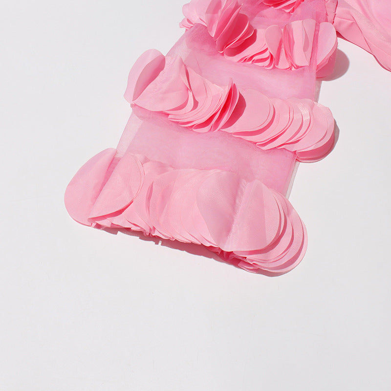 PETALS STRAPLESS TULLE MAXI DRESS IN PINK