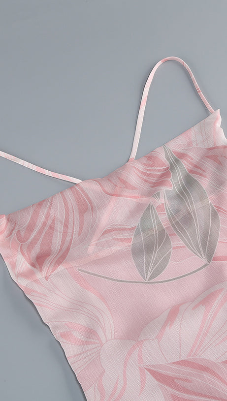 ARES FLORAL-PRINT RUFFLED SILK MIDI DRESS IN PINK