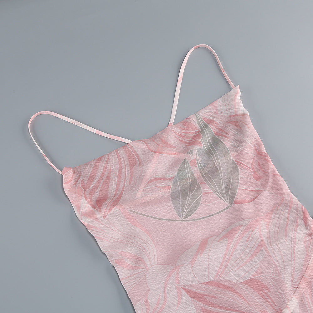Ares – Gerüschtes Midikleid aus Seide mit Blumenmuster in Rosa