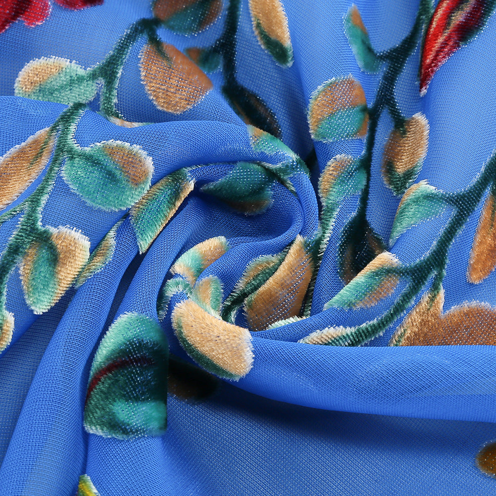 AIIZIE BLUE FLORAL SHEER - PANELED MIDI DRESS - product image