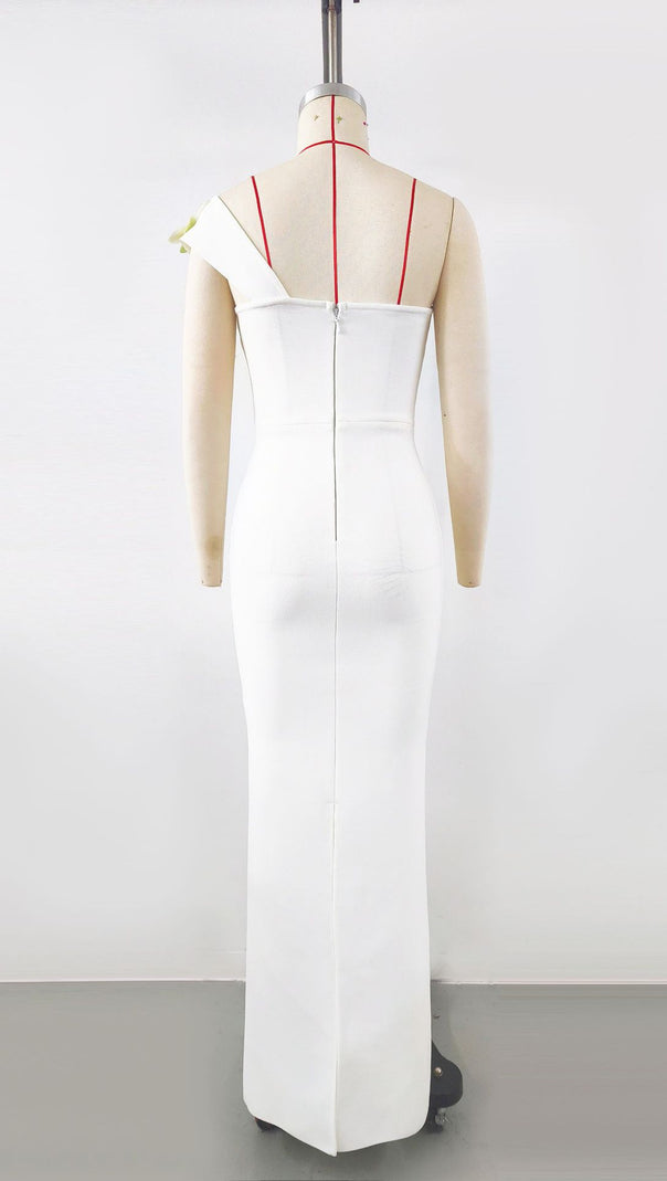 AIIZIE BANDAGEDRESS ELEGANT FLORAL ONE-SHOULDER MAXI DRESS WHITE - product image