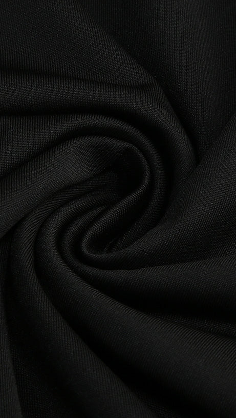 ABITO MIDI NERO SENZA SPALLINE CON RUCHES E DETTAGLI FLOREALI