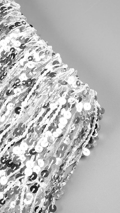 TASSEL SEQUIN BLACK CORSET MAXI DRESS