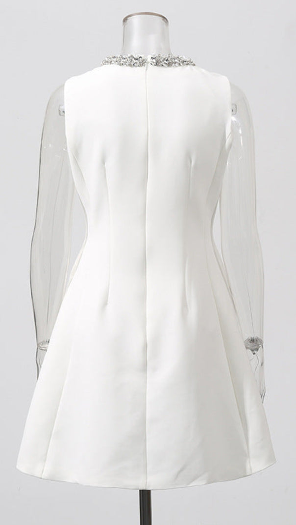 AIIZIE ALYSSA ROUND NECK DIAMOND SLEEVELESS DRESS IN WHITE - product image