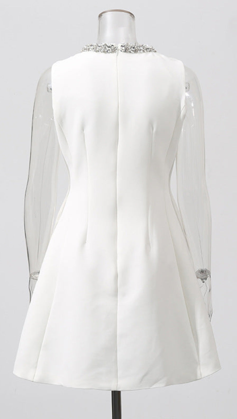 ALYSSA ROUND NECK DIAMOND SLEEVELESS DRESS IN WHITE