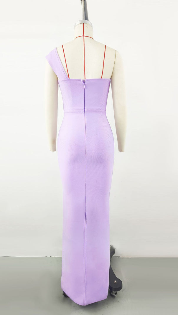AIIZIE BANDAGEDRESS ELEGANT FLORAL ONE-SHOULDER MAXI DRESS PURPLE - product image