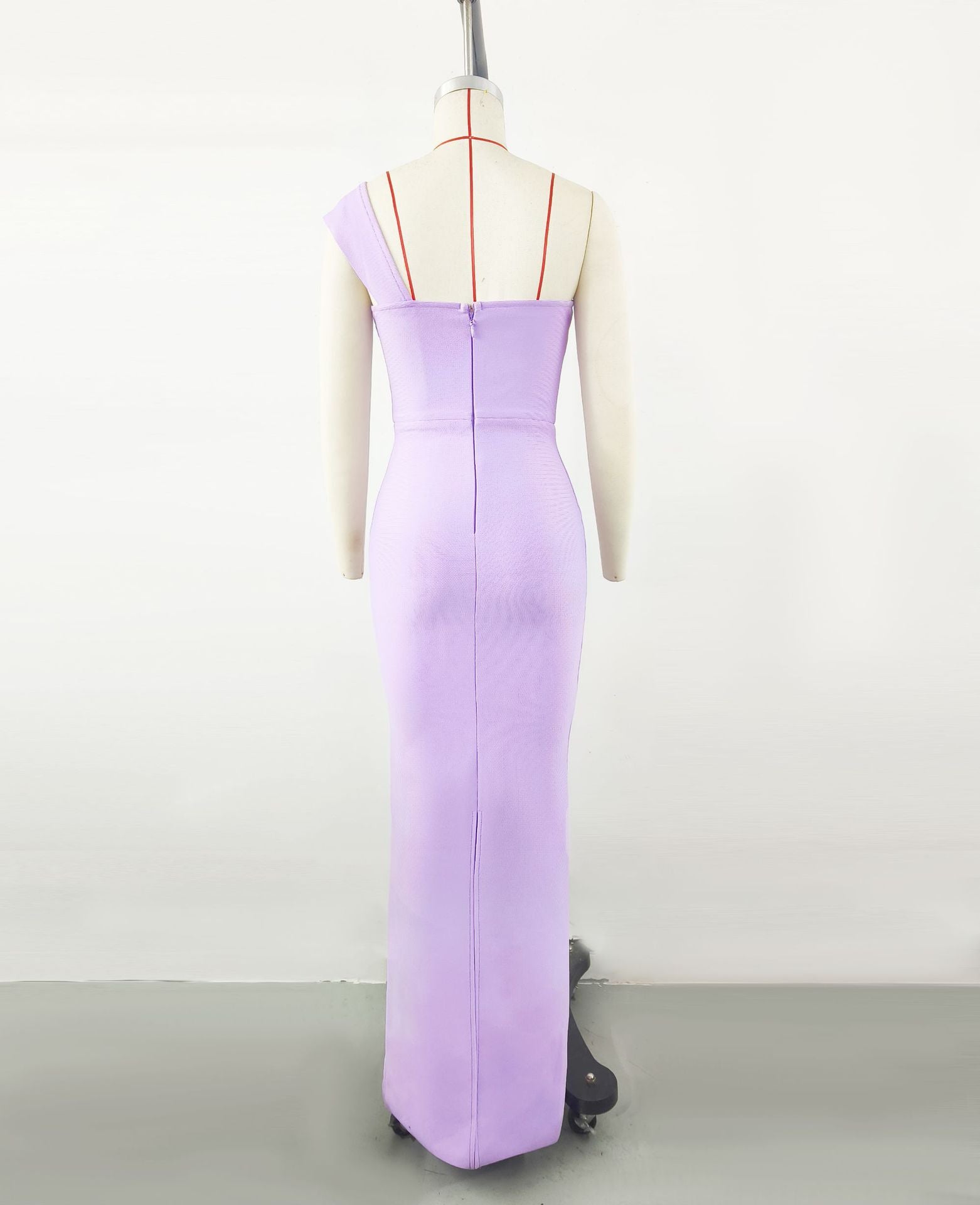 PURPLE ONE-SHOULDER FLORAL BANDAGE SPLIT MAXI DRESS