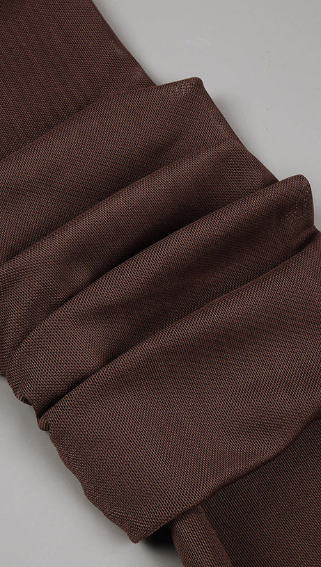 LONG SLEEVE MESH INSERT DRAPED MAXI DRESS