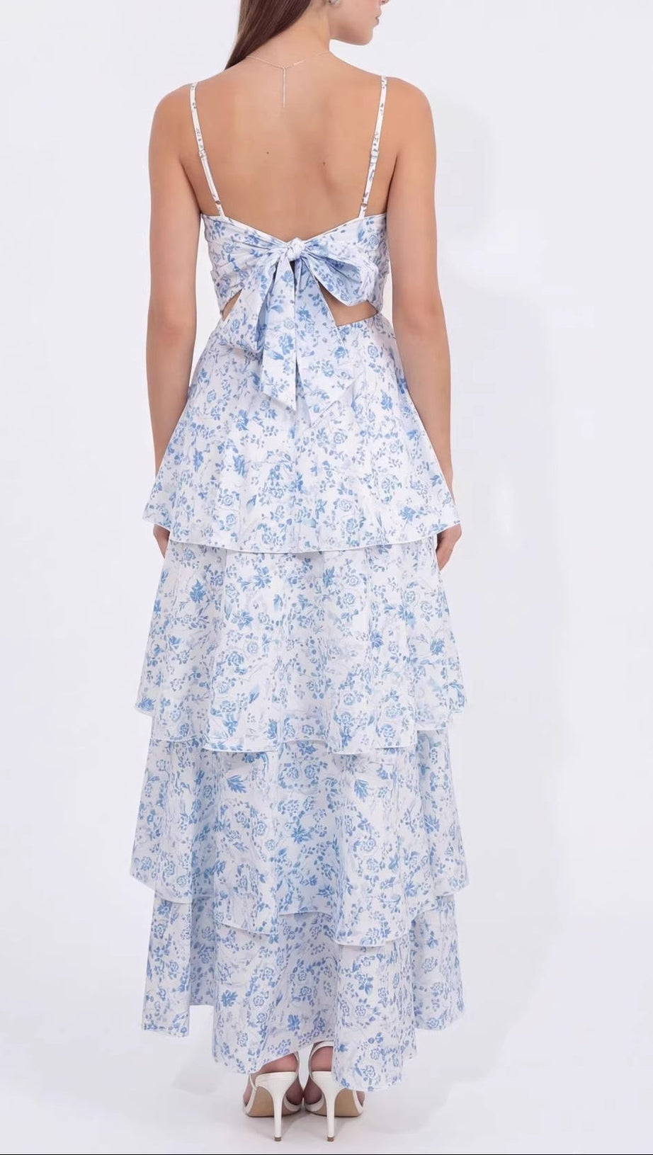eileen floral print layer strappy maxi dress - blue