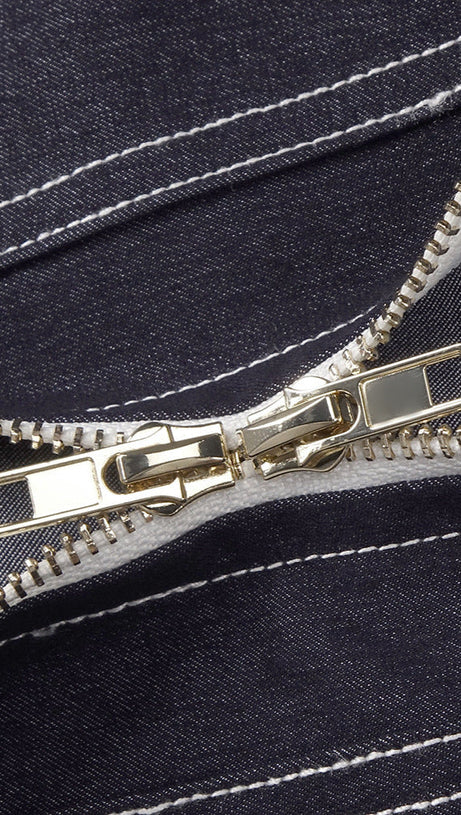 ABITO MIDI CON CORSETTO E HALT IN DENIM BLU NAVY