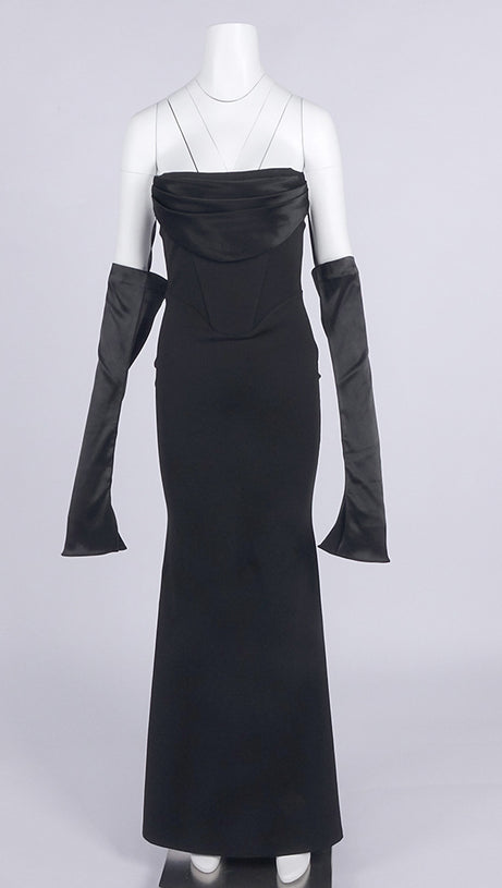 OFF-SHOULDER LONG-SLEEVED BLACK DRESS