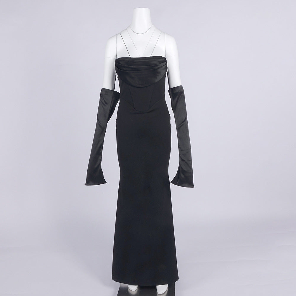 AIIZIE OFF-SHOULDER LONG-SLEEVED BLACK DRESS - product image