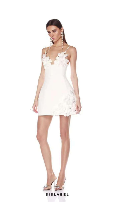 lyuba 3d flower embellished A-line mini dress - white