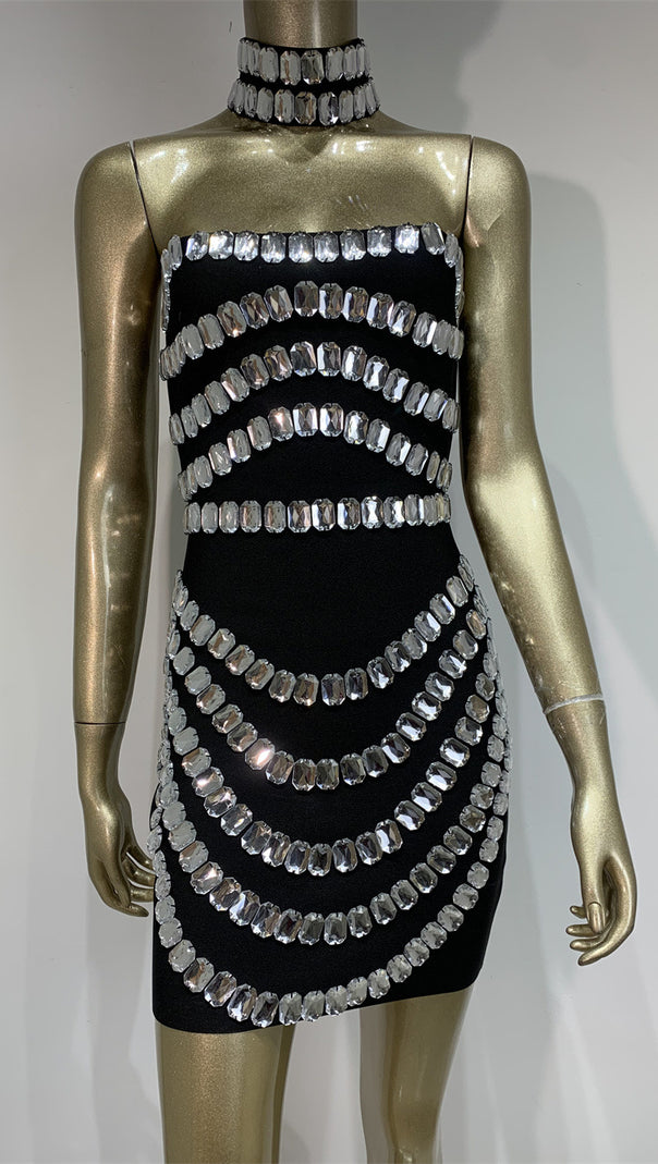 AIIZIE RHINESTONE BANDAGE SKIRT TIGHT HIP SKIRT - product image