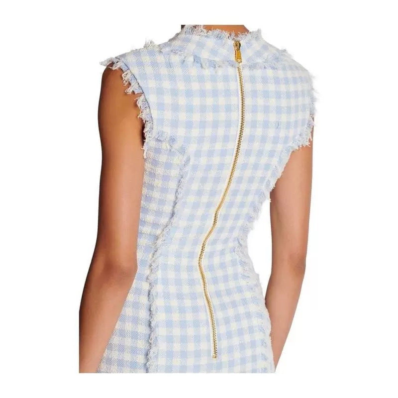 BLUE WHITE GINGHAM MINI DRESS