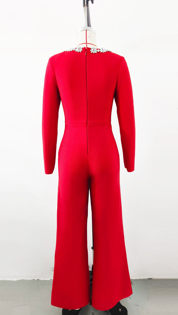 AIIZIE RED LONG - SLEEVED JUMPSUIT WITH WIDE - LEG PANTS - product image