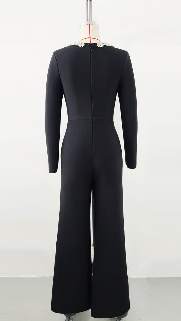 AIIZIE BLACK LONG - SLEEVED JUMPSUIT WITH WIDE - LEG PANTS - product image