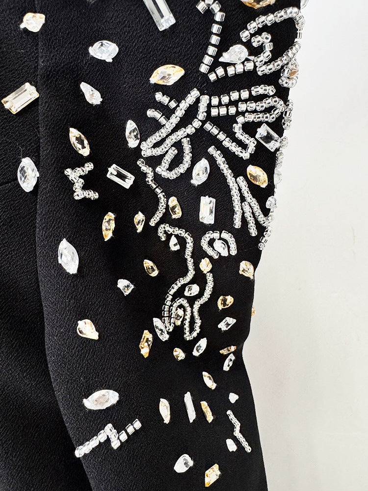 CRYSTAL EMBELLISHED OFF-SHOULDER GOWN IN BLACK