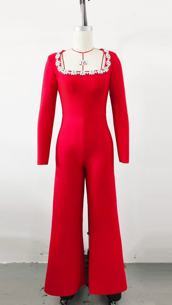 AIIZIE RED LONG - SLEEVED JUMPSUIT WITH WIDE - LEG PANTS - product image