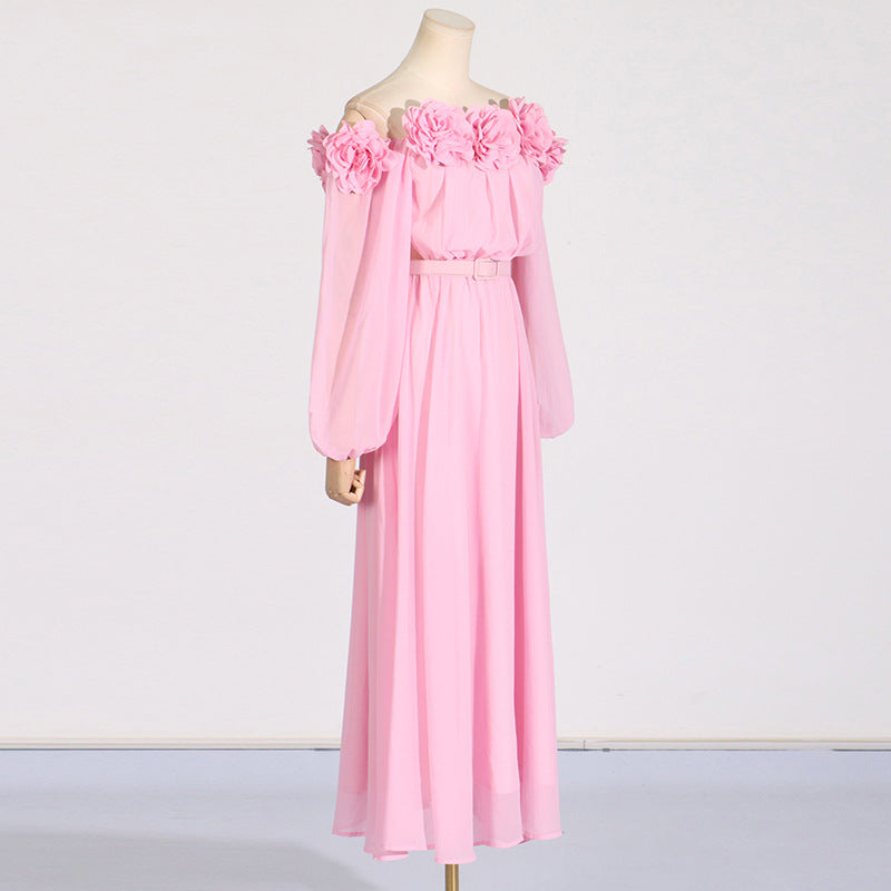 ASCELLA FLOWER SHOULDER MAXI DRESS IN PINK