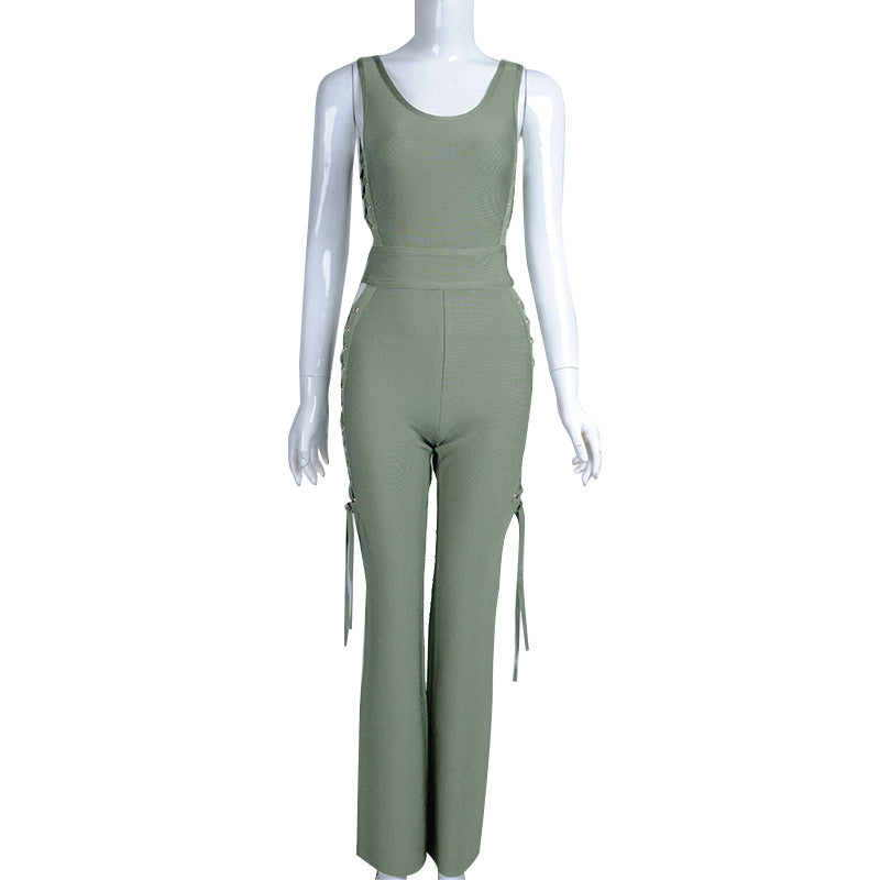 OLIVE GREEN TIE - WAIST JUMPSUIT