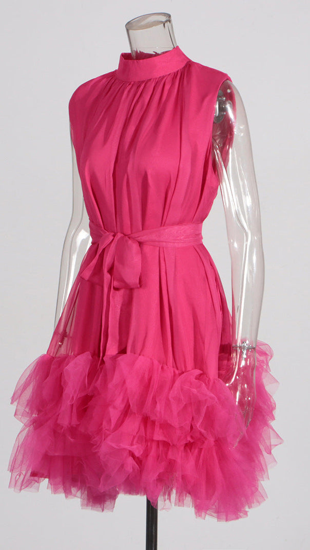 AIIZIE HALF-HIGH-NECKLINE TULLE MINI DRESS IN PINK - product image