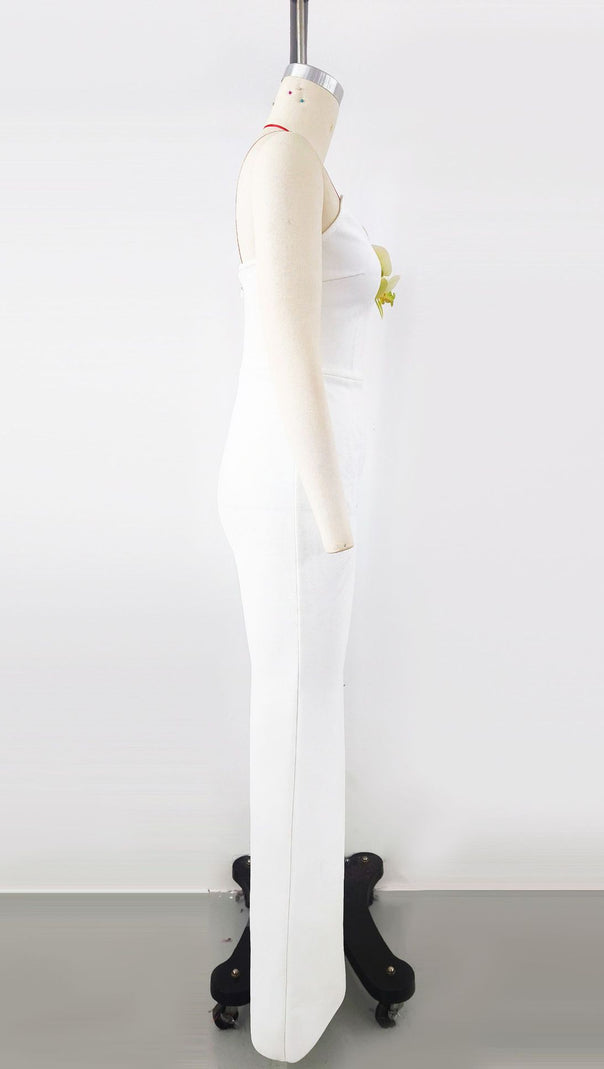 AIIZIE WHITE ONE-SHOULDER FLORAL BANDAGE SPLIT MAXI DRESS - product image