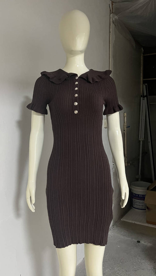 AIIZIE COFFEE RUFFLED KNITTED MINI DRESS - product image