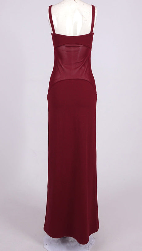 SHEER KNIT CURVE MAXI DRESS IN MERLOT