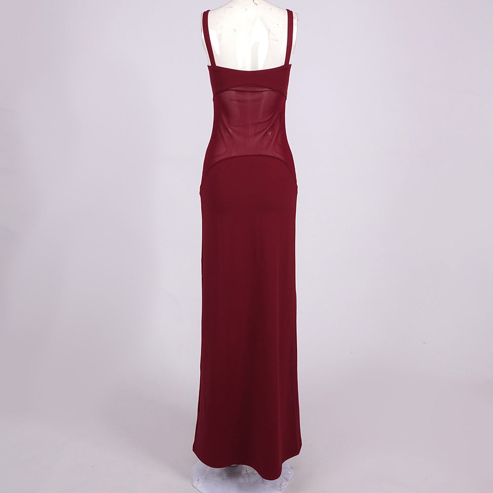 AIIZIE SHEER KNIT CURVE MAXI DRESS IN MERLOT - product image