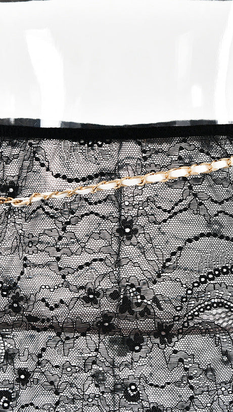 LACE SKIRT SET WITH WAIST CHAIN IN BLACK