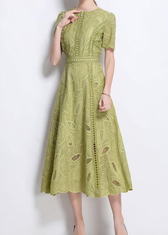 ABITO MIDI IN PIZZO RICAMO DANA HOLLOW VERDE