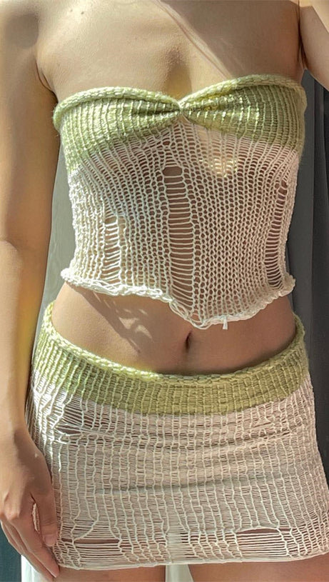 GRÜNE FARBE – BLOCKIERTES BUSTIER-STRICKSET
