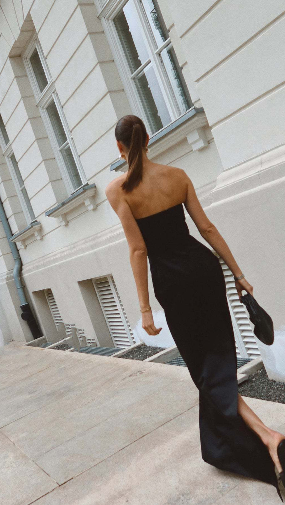 BLACK STRAPLESS BOW - ACCENT MAXI DRESS