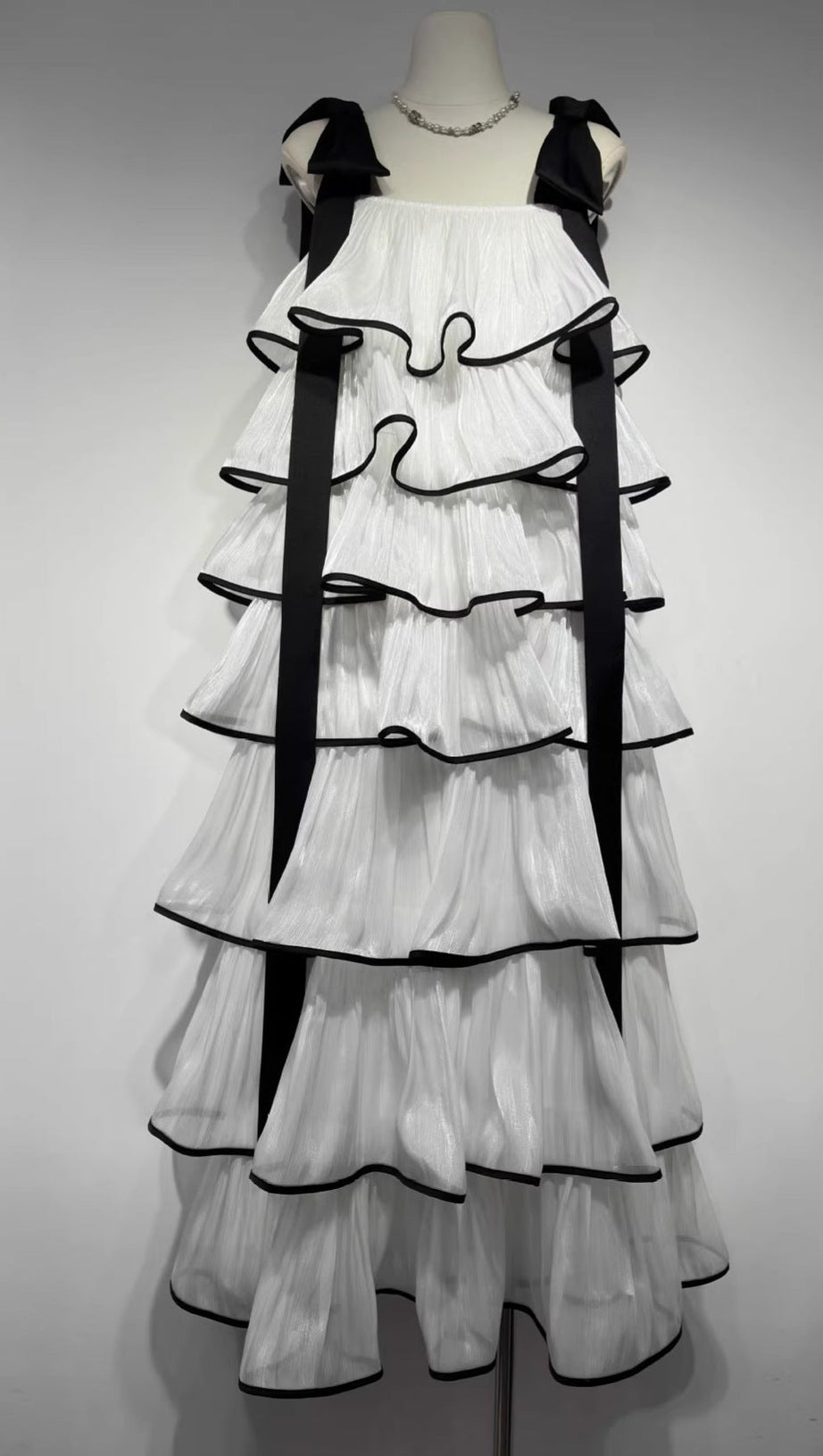 mandy White layer Ruffled Maxi Dress with Bows