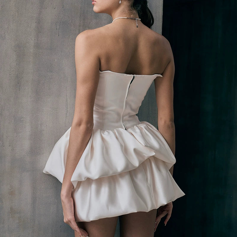 STRAPLESS BUBBLE MINI DRESS IN WHITE