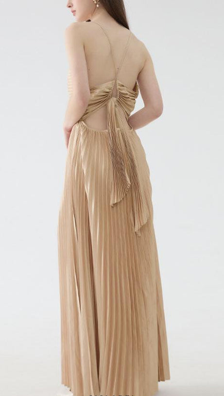 deborah pleated slip maxi dress in apricot