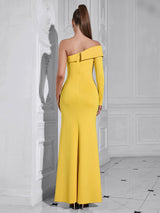 Brook off-shoulder bodycon midi dress in yellow