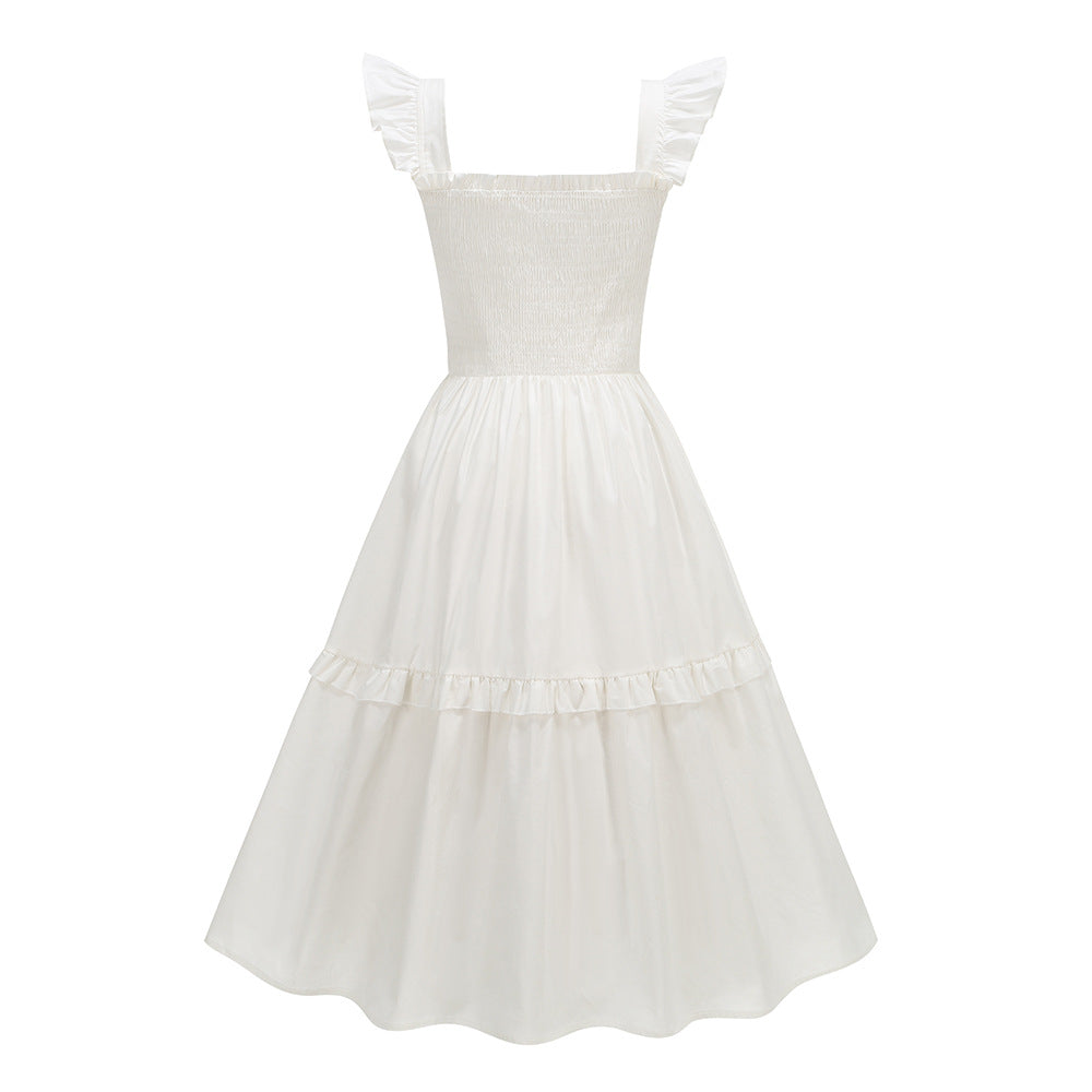 AIIZIE WHITE FLORAL RUFFLED SQUARE NECK MIDI DRESS - product image